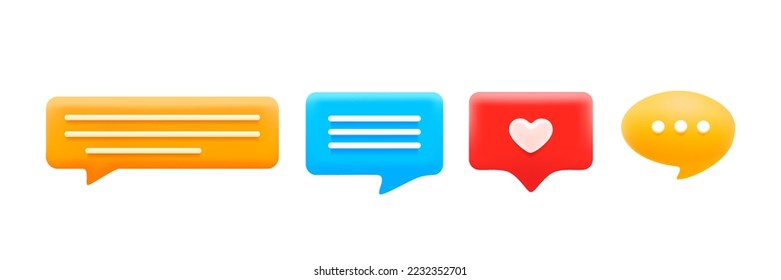 3D speech bubble icons set, isolated on white background. 3D Chat icon set.
