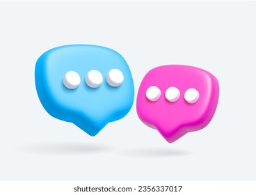 3D speech bubble icons. 3D Symbol or emblem for speak bubble text, chatting box, message box outline cartoon. Vector illustration