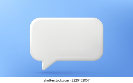 burbuja de voz 3d aislada en fondo azul. Icono de la caja de chat de redes sociales. Globo de mensajes de texto en blanco. Burbuja de voz de chat 3d de notificación. Icono del panel de diálogo de conversación. Globo de conversación. Vector