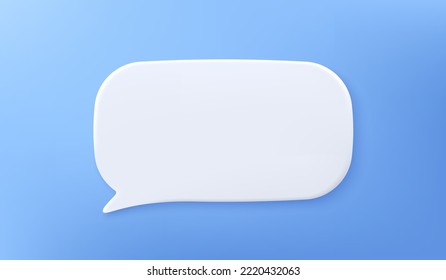 burbuja de voz 3d aislada en fondo azul. Icono de la caja de chat de redes sociales. Globo de mensajes de texto en blanco. Burbuja de voz de chat 3d de notificación. Icono del panel de diálogo de conversación. Globo de conversación. Vector