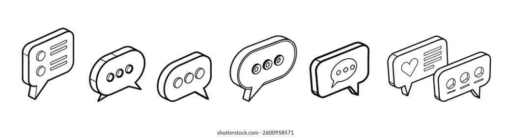 3D Speech bubble messages icon set in different colors. Online chatting in social media. Chat box with comment. Talk and dialogue. Cartoon design icons isolated on white. 3D Vector illustration