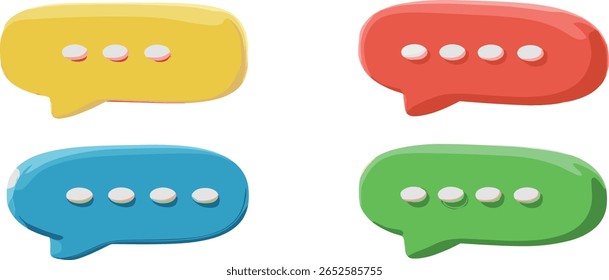 Icono de mensajes de burbuja de voz 3D establecido en diferentes colores. Chat en línea en las redes sociales