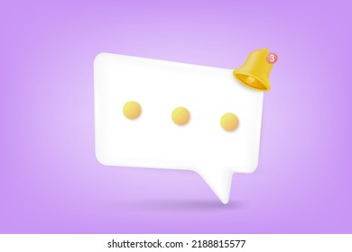 3D speech bubble with notification bell alert. 3d concept for social media element. 3d vector illustration.