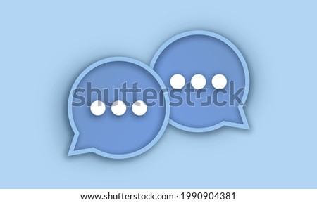 3d speech bubble on the blue background. Chat bubble with three dots inside. Talk, dialogue, messenger or online support concept. Vector illustration.