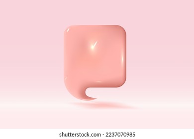 Símbolo anaranjado de burbuja de habla 3d Aislado sobre fondo rosa claro. Realistas chats en redes sociales 3d ilustración de representación vectorial.