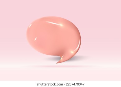 Símbolo anaranjado de burbuja de habla 3d Aislado sobre fondo rosa claro. Realistas chats en redes sociales 3d ilustración de representación vectorial.