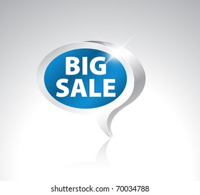3D speech bubble pointer for big sale - blue with silver border