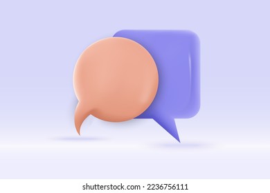 3d speech bubble purple symbol Isolated on light blue background. Realistic social media chat 3d vector rendering illustration.