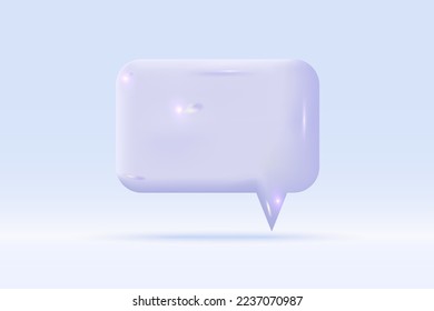 3d speech bubble purple symbol Isolated on light blue background. Realistic social media chat 3d vector rendering illustration.