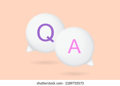 3d Speech bubble with Q and A. Questions and Answers, faq chat. 3D Vector Illustration.