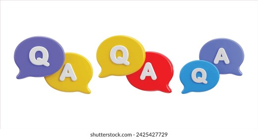 3d speech bubble Q and A icon vector illustration set