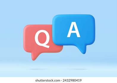 3d Speech bubble with q and a letters, questions and answers, faq chat. 3d rendering. Vector illustration