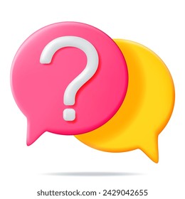 3D Speech Bubble with Question Mark Isolated. Render Question Symbol. Thin Realistic Icon. Concept of FAQ, Support and Help. Problem, Survey, Information. Vector Illustration