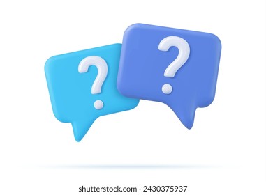 3d Speech bubble with question mark icon. FAQ, support, help concept. 3d rendering. Vector illustration