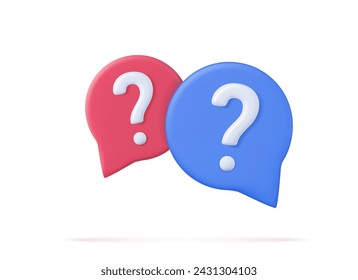 3d Speech bubble with question mark icon. FAQ, support, help concept. 3d rendering. Vector illustration