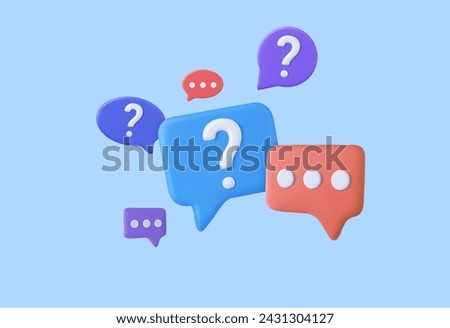 3d Speech bubble with question mark icon. Message box with question sign. FAQ symbol concept. 3d rendering. Vector illustration