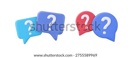 3d Speech bubble with question mark icon. FAQ, support, help concept. 3d rendering. Vector illustration