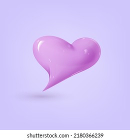 3d speech bubble. Realistic plastic icon speech boxes in the shape of a heart. Chatting box, message box, web. Vector