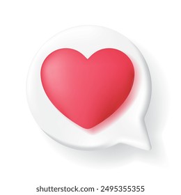 3d Speech bubble with Red Heart icon, Chat message notification alert , love social media notification popup. Realistic 3d design vector render concept for your valentine 's day.