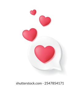 3d Speech bubble with Red Hearts icon, Chat message notification alert , love social media notification popup. Valentine 's day celebration Realistic 3d design vector render concept