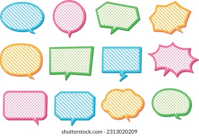 3D speech bubble set of colorful pop dots and stripes