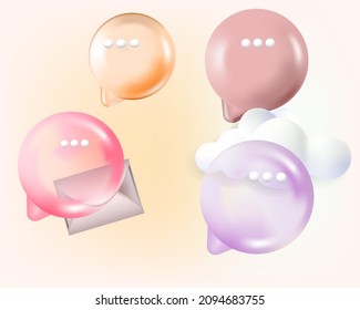 3d Speech Bubble Shapes Set. Plasticine Cartoon Style.