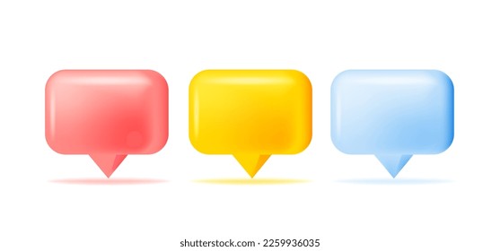 Juego de formas de burbuja de voz 3d. Banner de la caja de chat del rectángulo del vector. Cartel, pegatina, etiqueta, placa con espacio para texto.