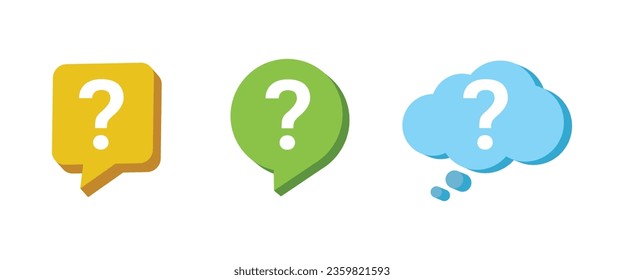 3d Speech Bubble Shapes Set with question mark signs. Vector illustration