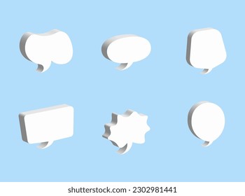 3d speech bubble, social media chat message icon. Empty text bubbles in various shapes, comment, dialogue balloon set. Vector