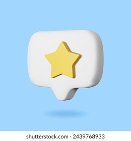 3D speech bubble with star. Realistic 3d render icon customer feedback, review, rating concept. Vector illustration.