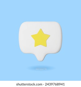 3D speech bubble with star. Realistic 3d render icon customer feedback, review, rating concept. Vector illustration.