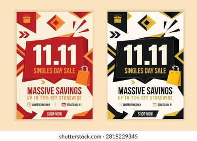 3D Speech Bubble Style Singles Day 11.11 Massive Savings Storewide Sale Flyer Template