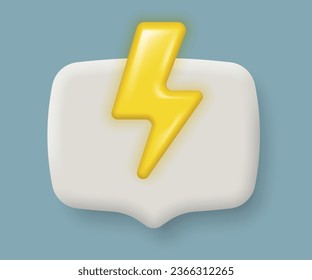3d speech bubble with thunder bolt icon isolated on white background. Vector illustration. Eps 10.