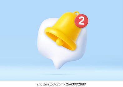 balão de fala 3d com sino de toque amarelo sobre a notificação de uma chamada e sms e para lembrete de mídia social. renderização 3d. Ilustração vetorial