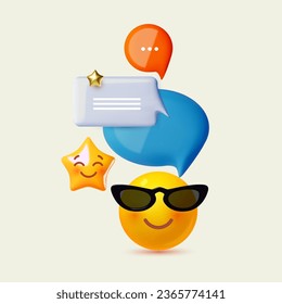 3D speech bubble with yellow funny face