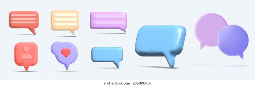 3d Speech bubbles. Chatting box, message box. Concept of social media messages. Vector illustration
