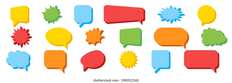 3d Speech Bubbles collection. Speech Bubbles. Colorful comic Speech Bubbles vector icons, isolated. Template blank Banners, Stickers, Tags, Badges for text. Vector illustration
