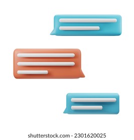 3d speech bubbles icons. Dialog messages or speak clouds. Messenger chat balloons, text frames. Isolated on white background