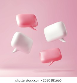 3d speech bubbles isolated on pink background. Realistic 3d vector illustration.