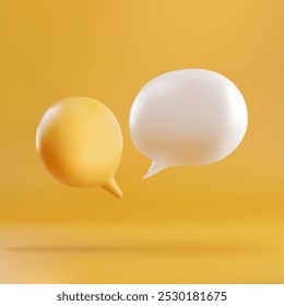 3d speech bubbles isolated on yellow background. Realistic 3d vector illustration.
