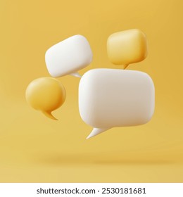 Bolhas de fala 3d isoladas em fundo amarelo. Ilustração realista do vetor 3d.