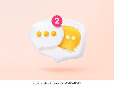 3D speech bubbles with notice symbol signs icon on social media. Chat dialogue bubble or user reply sign for important feedback in reminder. 3d speech announce icon vector render illustration