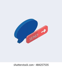 3D speech bubbles on a blue background. Mobile chat. Isometric vector illustration.
