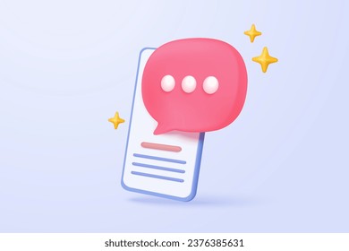 3D speech bubbles on mobile phone with alert notice. Comment 3d or user reply sign, reminder chat message push on social media. 3d speech icon vector with shadow render illustration