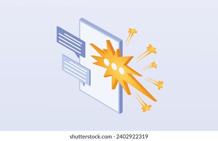 3D speech bubbles on mobile phone with alert notice. Comment 3d or user reply sign, reminder chat message push on social media.3d goal for technology,online social media usage illustration.