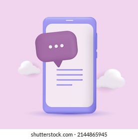 3d. Bulles de discours sur fond smartphone. Les médias sociaux. Discutez avec communication.