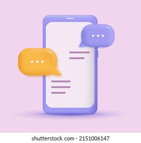 3d. Bulles de discours sur fond smartphone. Les médias sociaux. Discutez avec communication.