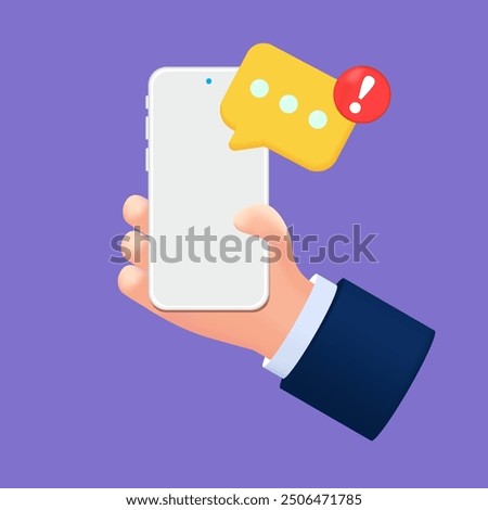 3D Speech Bubbles on Smartphone with Alert Notification. 3D Chat Messages and Emojis for Correct, False, Problems on Mobile Apps. Vector Illustration.