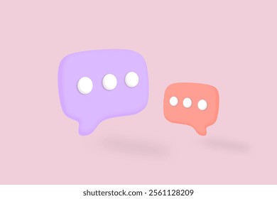 3D speech bubbles in pastel colors, symbolizing communication and conversation on a soft pink background.Vector illustration