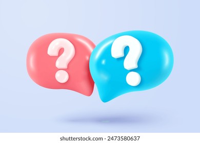 3d speech bubbles question mark icon sign or ask FAQ and QA answer solution information. Have a question, question answer sign or problem. 3d answer speech bubbles icon vector rendering illustration